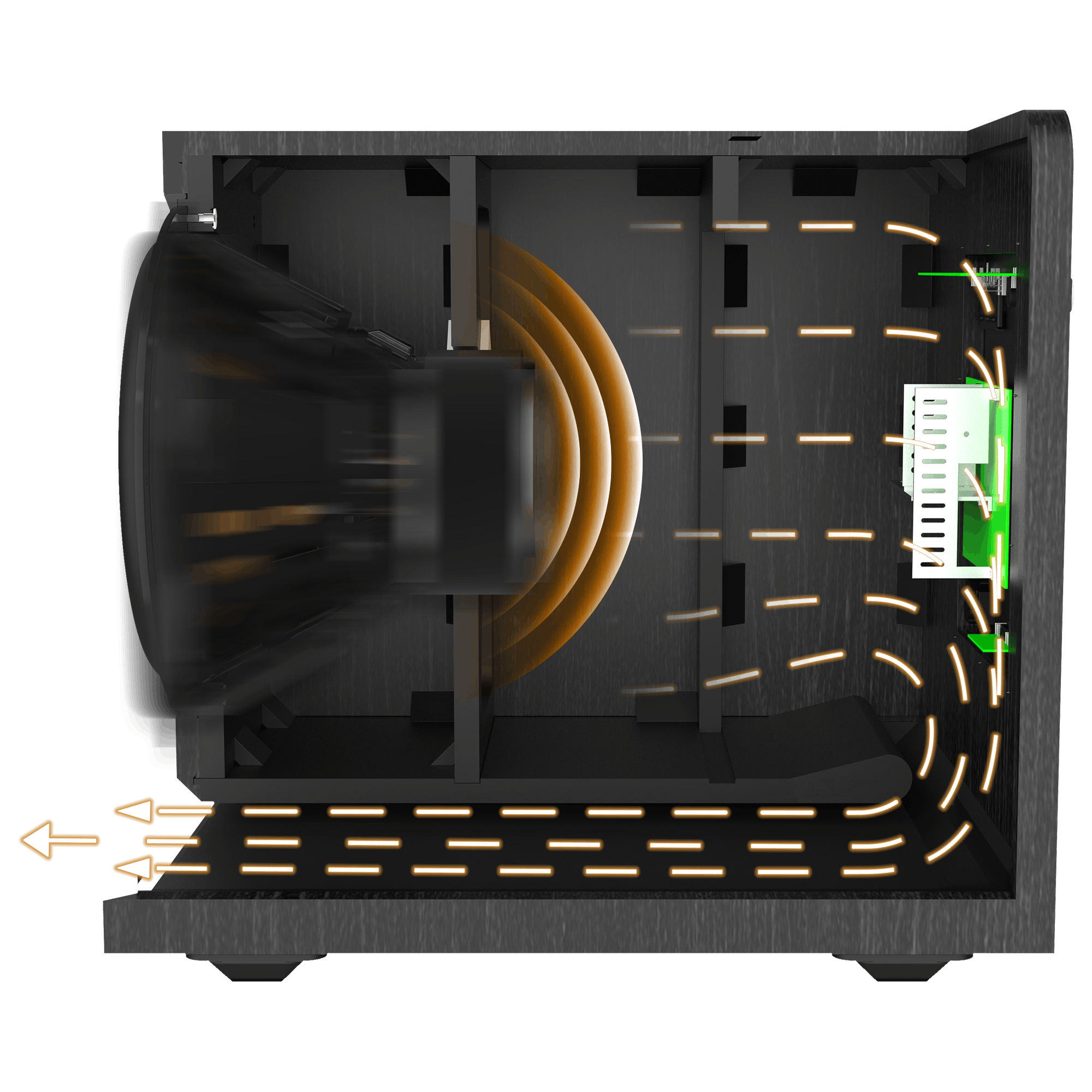 Cutaway view of an RP 1400 SW with a diagram showing how air moves within mobile